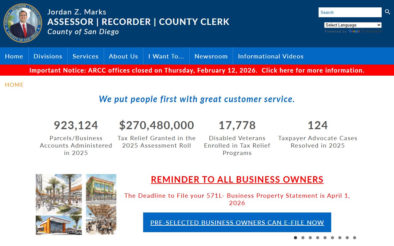 San Diego County Recorder-County Clerk homepage