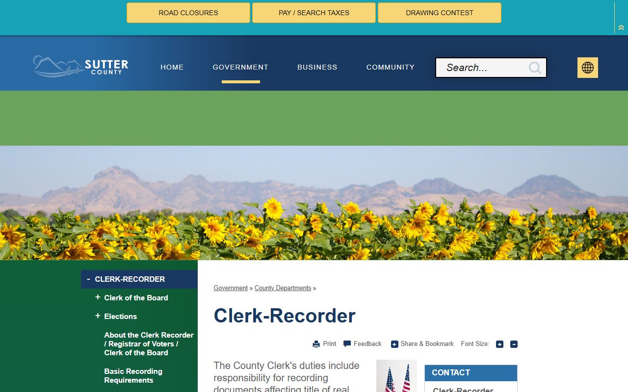 Sutter County Clerk-Recorder homepage