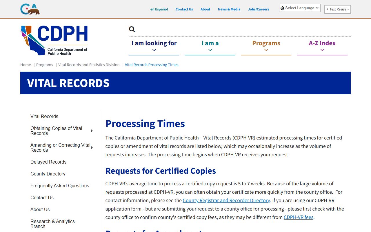 CDPH processing times information